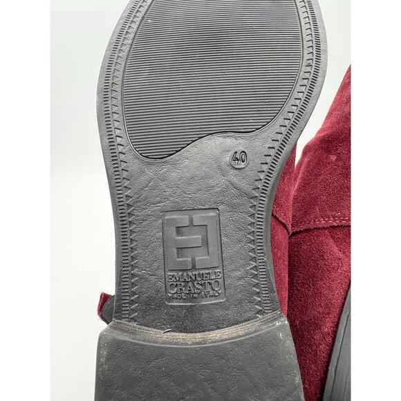 Emanuele Crasto Italian Burgundy Suede Leather Ankle Boots Size 9 - Picture 6 of 7